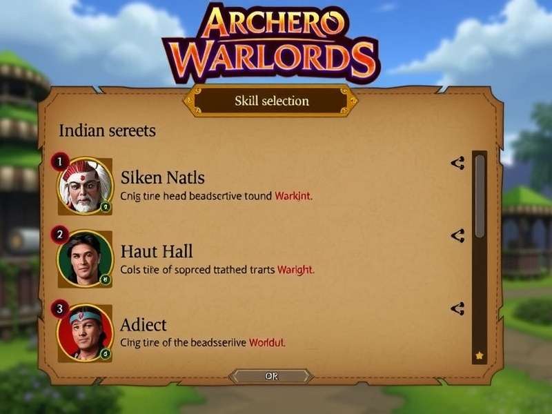 Archero Indian Warlords skill selection screen showing Indian-themed abilities